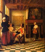Pieter de Hooch Woman Drinking with Two Men and a Maidservant oil on canvas